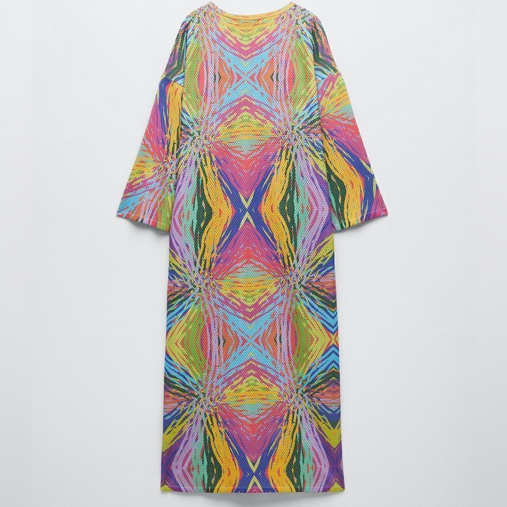 NWT ZARA OPEN KNIT JACQUARD TUNIC MULTICOLORED - Picture 3 of 5